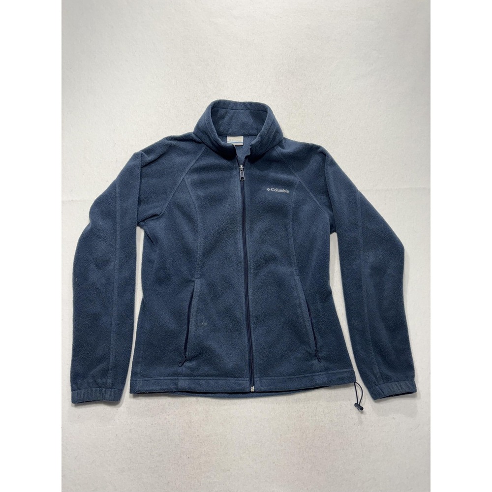 Columbia Jacket Womens M Blue Fleece Full Zip Stand Collar Pockets Outdoor